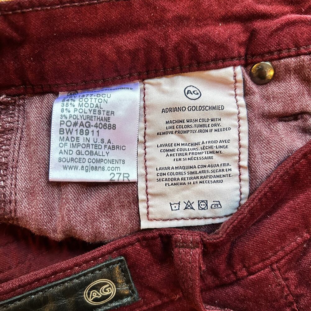 AG Adriano Goldschmied The Stevie Ankle Burgundy Wine Slim Straight 27R - Picture 4 of 10